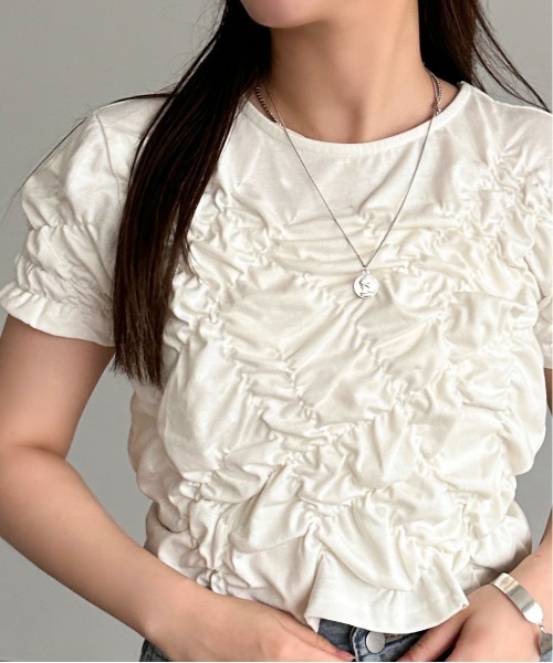 apres jour mignon（アプレジュールミニョン）の「クシュクシュカットソー【ZOZOTOWN限定アイテム】（Tシャツ/カットソー・レディース・オフホワイト/ブラック・フリー/X-LARGE）」の3枚目の写真