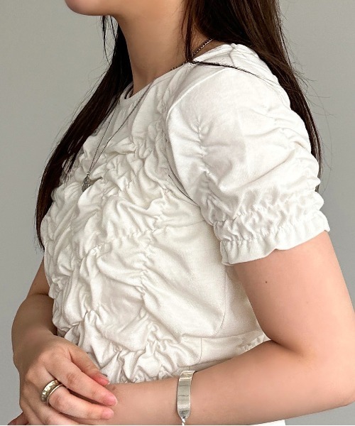 apres jour mignon（アプレジュールミニョン）の「クシュクシュカットソー【ZOZOTOWN限定アイテム】（Tシャツ/カットソー・レディース・オフホワイト/ブラック・フリー/X-LARGE）」の6枚目の写真