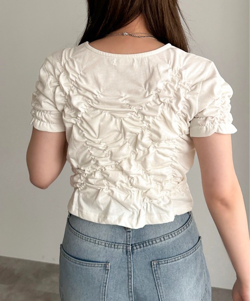 apres jour mignon（アプレジュールミニョン）の「クシュクシュカットソー【ZOZOTOWN限定アイテム】（Tシャツ/カットソー・レディース・オフホワイト/ブラック・フリー/X-LARGE）」の7枚目の写真