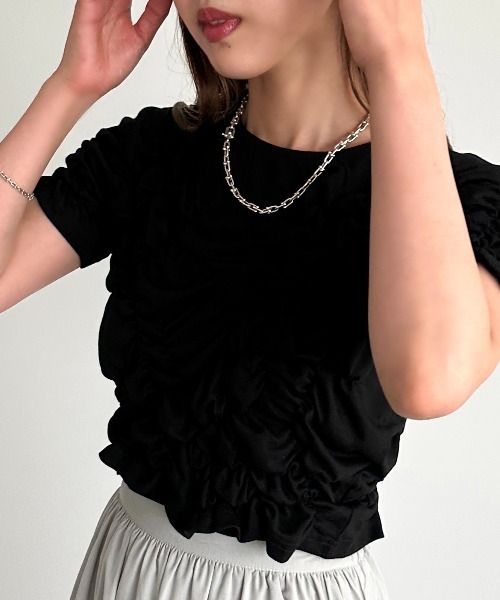 apres jour mignon（アプレジュールミニョン）の「クシュクシュカットソー【ZOZOTOWN限定アイテム】（Tシャツ/カットソー・レディース・オフホワイト/ブラック・フリー/X-LARGE）」の11枚目の写真