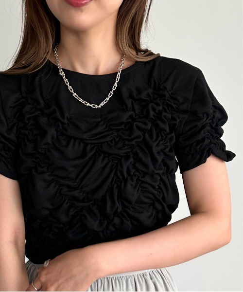 apres jour mignon（アプレジュールミニョン）の「クシュクシュカットソー【ZOZOTOWN限定アイテム】（Tシャツ/カットソー・レディース・オフホワイト/ブラック・フリー/X-LARGE）」の12枚目の写真