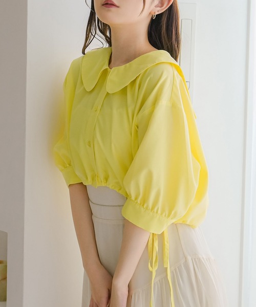 moulis'（ムーリス）の「リボンドロストセーラーショートブラウス（シャツ/ブラウス・レディース・イエロー/ホワイト/ブラック/ブルー・X-LARGE/MEDIUM/LARGE）」の4枚目の写真