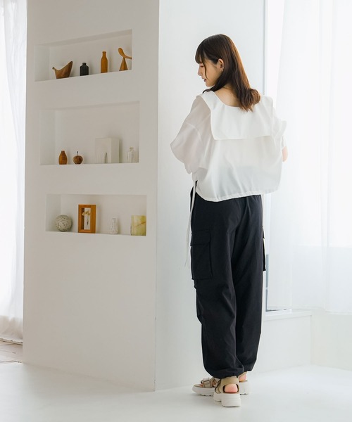 moulis'（ムーリス）の「リボンドロストセーラーショートブラウス（シャツ/ブラウス・レディース・イエロー/ホワイト/ブラック/ブルー・X-LARGE/MEDIUM/LARGE）」の6枚目の写真