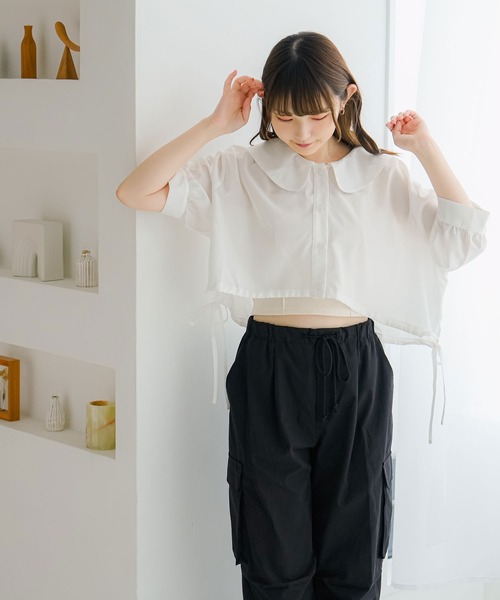 moulis'（ムーリス）の「リボンドロストセーラーショートブラウス（シャツ/ブラウス・レディース・イエロー/ホワイト/ブラック/ブルー・X-LARGE/MEDIUM/LARGE）」の8枚目の写真