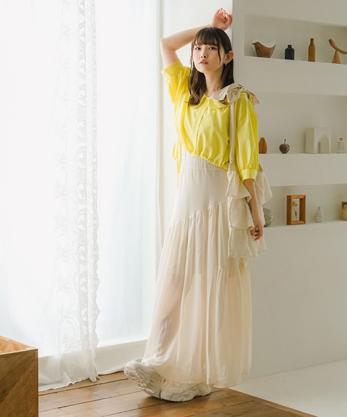 moulis'（ムーリス）の「リボンドロストセーラーショートブラウス（シャツ/ブラウス・レディース・イエロー/ホワイト/ブラック/ブルー・X-LARGE/MEDIUM/LARGE）」の10枚目の写真