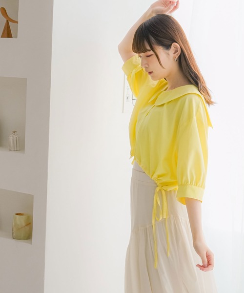 moulis'（ムーリス）の「リボンドロストセーラーショートブラウス（シャツ/ブラウス・レディース・イエロー/ホワイト/ブラック/ブルー・X-LARGE/MEDIUM/LARGE）」の13枚目の写真