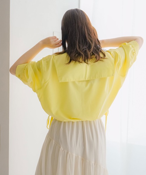 moulis'（ムーリス）の「リボンドロストセーラーショートブラウス（シャツ/ブラウス・レディース・イエロー/ホワイト/ブラック/ブルー・X-LARGE/MEDIUM/LARGE）」の14枚目の写真