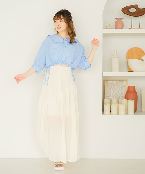 moulis'（ムーリス）の「リボンドロストセーラーショートブラウス（シャツ/ブラウス・レディース・イエロー/ホワイト/ブラック/ブルー・X-LARGE/MEDIUM/LARGE）」の16枚目の写真