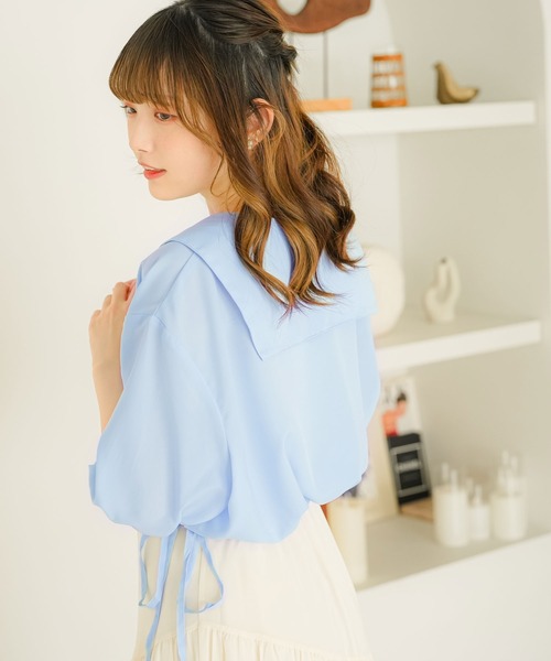 moulis'（ムーリス）の「リボンドロストセーラーショートブラウス（シャツ/ブラウス・レディース・イエロー/ホワイト/ブラック/ブルー・X-LARGE/MEDIUM/LARGE）」の17枚目の写真