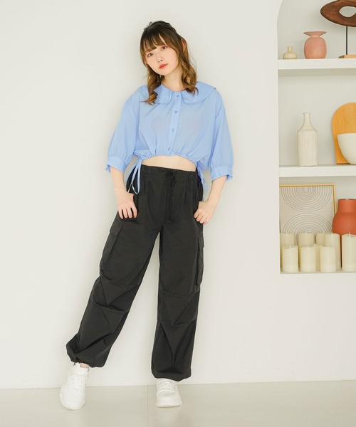 moulis'（ムーリス）の「リボンドロストセーラーショートブラウス（シャツ/ブラウス・レディース・イエロー/ホワイト/ブラック/ブルー・X-LARGE/MEDIUM/LARGE）」の18枚目の写真