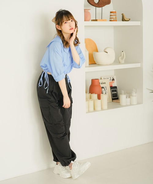 moulis'（ムーリス）の「リボンドロストセーラーショートブラウス（シャツ/ブラウス・レディース・イエロー/ホワイト/ブラック/ブルー・X-LARGE/MEDIUM/LARGE）」の20枚目の写真