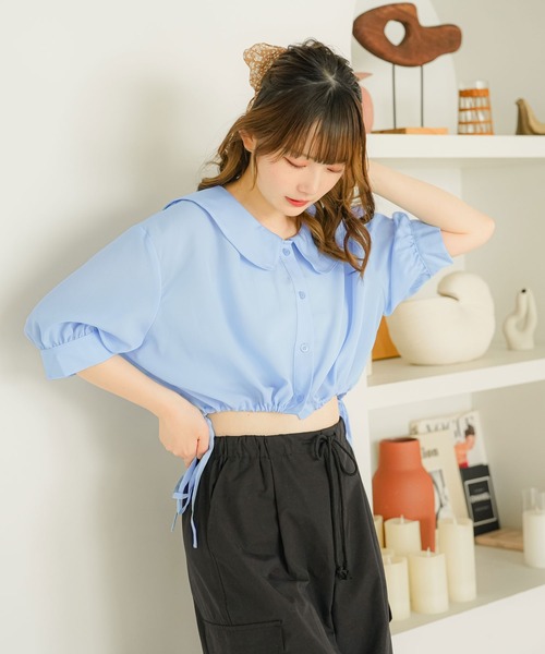 moulis'（ムーリス）の「リボンドロストセーラーショートブラウス（シャツ/ブラウス・レディース・イエロー/ホワイト/ブラック/ブルー・X-LARGE/MEDIUM/LARGE）」の21枚目の写真