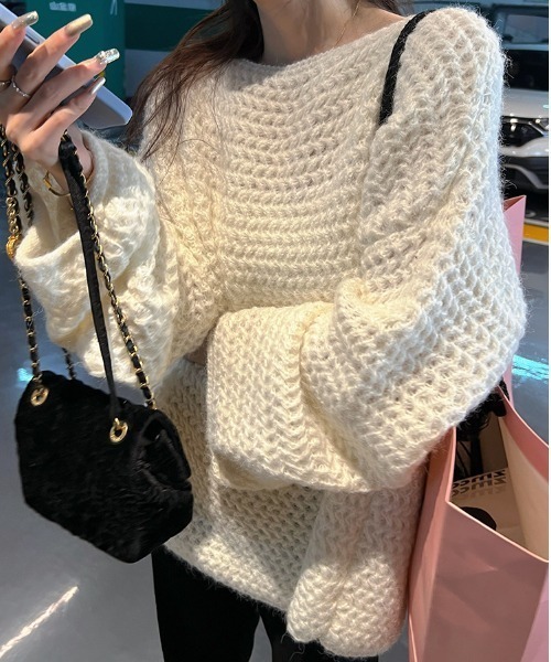 gossip！ロサンゼルス（ゴシップロサンゼルス）の「オーバーサイズ ローゲージニット（ニット/セーター・レディース・グレー/グリーン/ピンク/ホワイト/ベージュ・FREE）」の2枚目の写真