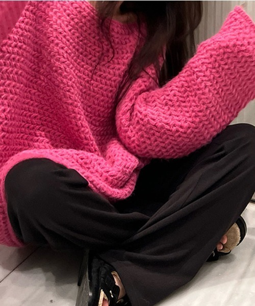 gossip！ロサンゼルス（ゴシップロサンゼルス）の「オーバーサイズ ローゲージニット（ニット/セーター・レディース・グレー/グリーン/ピンク/ホワイト/ベージュ・FREE）」の15枚目の写真