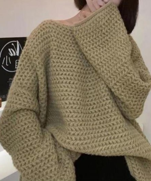 gossip！ロサンゼルス（ゴシップロサンゼルス）の「オーバーサイズ ローゲージニット（ニット/セーター・レディース・グレー/グリーン/ピンク/ホワイト/ベージュ・FREE）」の11枚目の写真