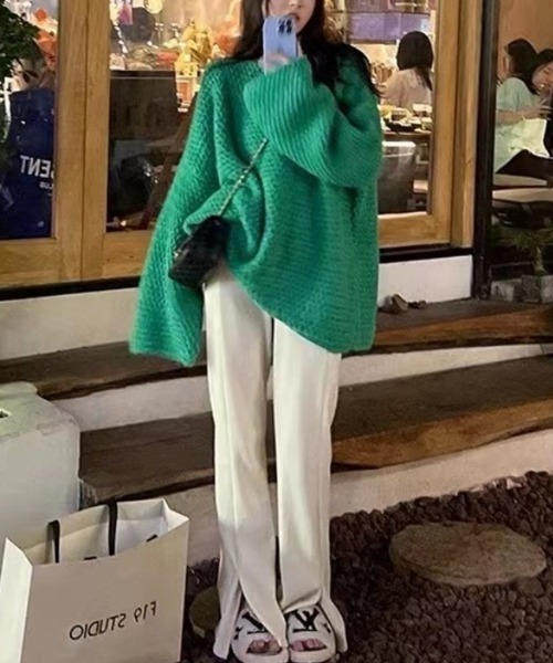 gossip！ロサンゼルス（ゴシップロサンゼルス）の「オーバーサイズ ローゲージニット（ニット/セーター・レディース・グレー/グリーン/ピンク/ホワイト/ベージュ・FREE）」の14枚目の写真