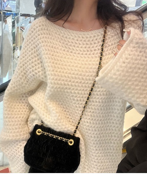 gossip！ロサンゼルス（ゴシップロサンゼルス）の「オーバーサイズ ローゲージニット（ニット/セーター・レディース・グレー/グリーン/ピンク/ホワイト/ベージュ・FREE）」の6枚目の写真