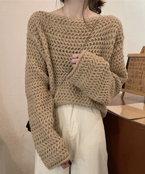 gossip！ロサンゼルス（ゴシップロサンゼルス）の「オーバーサイズ ローゲージニット（ニット/セーター・レディース・グレー/グリーン/ピンク/ホワイト/ベージュ・FREE）」の10枚目の写真