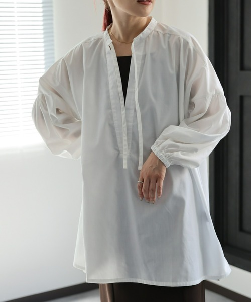 セール】ディープVチュニックシャツ / リボン（シャツ/ブラウス）｜ap