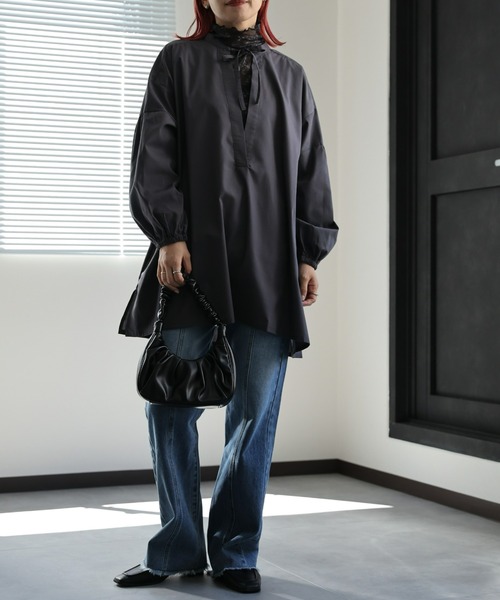 さお様、専用【651】タートルチュニック【775】【777】リボンブラウス セール】ディープVチュニックシャツ / リボン（シャツ/ブラウス）｜ap