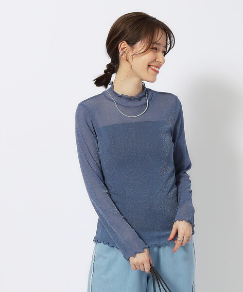 Cutie Blonde（キューティーブロンド）の「◆シアー感を楽しむ ラメ入り ハイネックトップス（Tシャツ/カットソー・レディース・ブラック/ホワイト系/ピンク系/ブルー・02/03/04）」の15枚目の写真