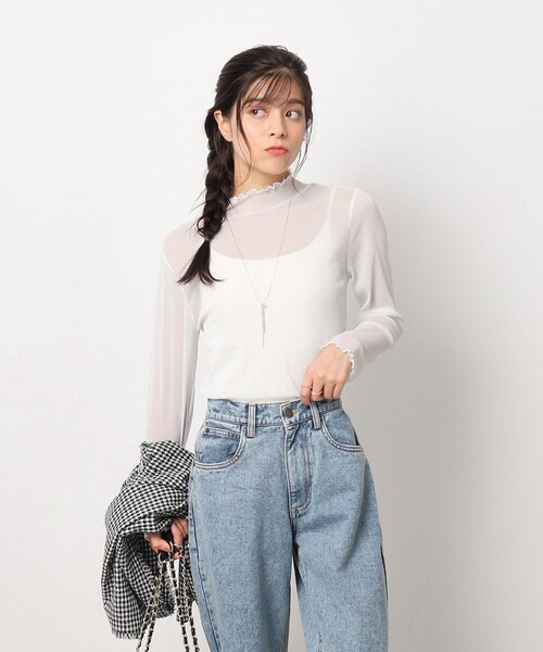 Cutie Blonde（キューティーブロンド）の「◆シアー感を楽しむ ラメ入り ハイネックトップス（Tシャツ/カットソー・レディース・ブラック/ホワイト系/ピンク系/ブルー・02/03/04）」の16枚目の写真