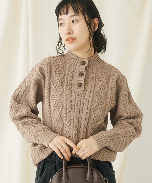 CRAFT STANDARD BOUTIQUE(クラフトスタンダードブティック)の「リサイクルポリエステルヘンリーネックプルオーバー(Tシャツ/カットソー・レディース・ベージュ/アイボリー/ネイビー・FREE)」の2枚目の写真