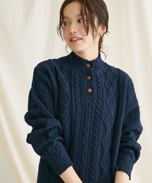 CRAFT STANDARD BOUTIQUE(クラフトスタンダードブティック)の「リサイクルポリエステルヘンリーネックプルオーバー(Tシャツ/カットソー・レディース・ベージュ/アイボリー/ネイビー・FREE)」の3枚目の写真