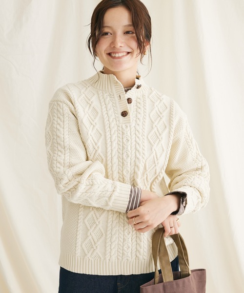 CRAFT STANDARD BOUTIQUE(クラフトスタンダードブティック)の「リサイクルポリエステルヘンリーネックプルオーバー(Tシャツ/カットソー・レディース・ベージュ/アイボリー/ネイビー・FREE)」の1枚目の写真