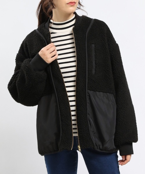 GLOBAL WORK Smile Seed Store（グローバルワーク スマイルシードストア）の「ツブボアキリカエブルゾン/968525（ブルゾン・レディース・ベージュ/ブラック/アイボリー・X-LARGE/MEDIUM/LARGE/SMALL）」の2枚目の写真