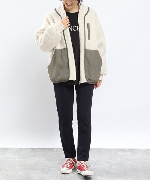 GLOBAL WORK Smile Seed Store（グローバルワーク スマイルシードストア）の「ツブボアキリカエブルゾン/968525（ブルゾン・レディース・ベージュ/ブラック/アイボリー・X-LARGE/MEDIUM/LARGE/SMALL）」の4枚目の写真