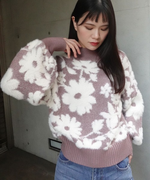 ニット セーター ラメフェザージャガードニット レディース Reinaさんコラボ ]ラメフェザーニット [N1128] - レディース