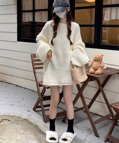 Miniministore(ミニミニストア)の「ローケージ ニットセーター プルオーバー(ニット/セーター・レディース・オフホワイト/ベージュ/ダークグレー/グリーン/ピンク・フリー)」の7枚目の写真
