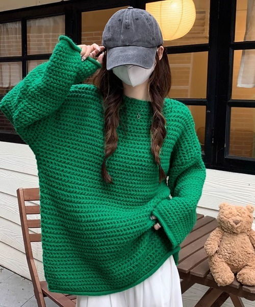 Miniministore(ミニミニストア)の「ローケージ ニットセーター プルオーバー(ニット/セーター・レディース・オフホワイト/ベージュ/ダークグレー/グリーン/ピンク・フリー)」の11枚目の写真