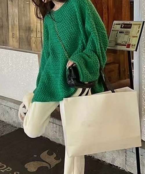 Miniministore(ミニミニストア)の「ローケージ ニットセーター プルオーバー(ニット/セーター・レディース・オフホワイト/ベージュ/ダークグレー/グリーン/ピンク・フリー)」の12枚目の写真