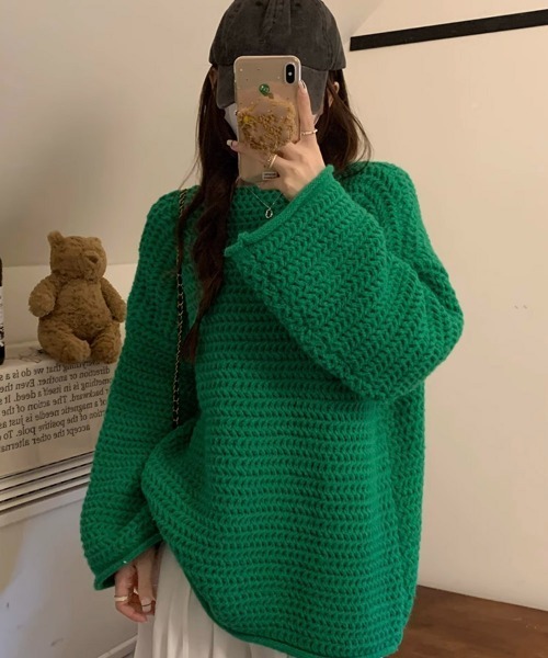 Miniministore(ミニミニストア)の「ローケージ ニットセーター プルオーバー(ニット/セーター・レディース・オフホワイト/ベージュ/ダークグレー/グリーン/ピンク・フリー)」の13枚目の写真