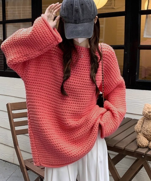 Miniministore(ミニミニストア)の「ローケージ ニットセーター プルオーバー(ニット/セーター・レディース・オフホワイト/ベージュ/ダークグレー/グリーン/ピンク・フリー)」の15枚目の写真