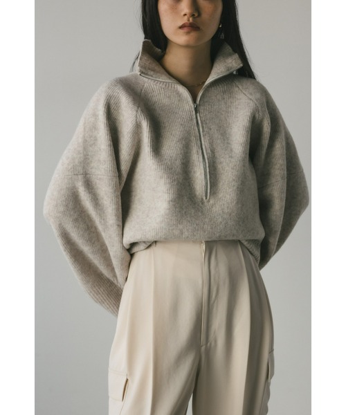 STYLEMIXER（スタイルミキサー）の「ハーフジップワイドカフニット（ニット/セーター・レディース・ブラック/ブラウン/アイボリー・FREE）」の2枚目の写真
