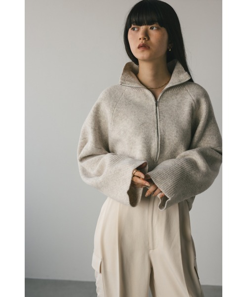 STYLEMIXER（スタイルミキサー）の「ハーフジップワイドカフニット（ニット/セーター・レディース・ブラック/ブラウン/アイボリー・FREE）」の6枚目の写真