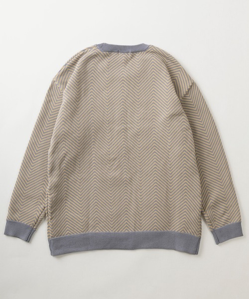 make a ray!(メイク ア レイ!)の「幾何学柄デザイン ヘリンボーン クルーネック長袖ニット/ ビッグシルエット(ニット/セーター・メンズ・ブラウン/チャコールグレー/ライトグレー/ライトブルー・M/L/XL)」の6枚目の写真