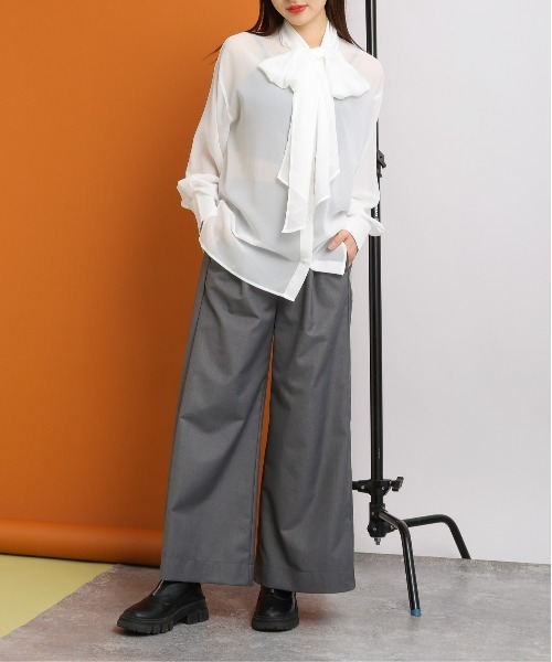 RAGEBLUE（レイジブルー）の「【SET-UP】スリットテーラードショートジャケット×ワイドフレアスラックス（テーラードジャケット・レディース・グレー/ブラック/ダークブルー・FREE）」の11枚目の写真