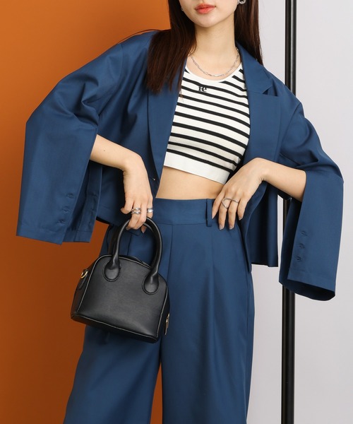 RAGEBLUE（レイジブルー）の「【SET-UP】スリットテーラードショートジャケット×ワイドフレアスラックス（テーラードジャケット・レディース・グレー/ブラック/ダークブルー・FREE）」の20枚目の写真