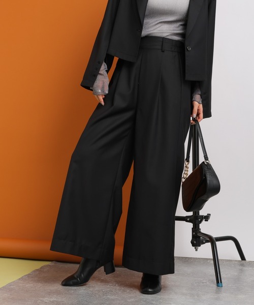 RAGEBLUE（レイジブルー）の「【SET-UP】スリットテーラードショートジャケット×ワイドフレアスラックス（テーラードジャケット・レディース・グレー/ブラック/ダークブルー・FREE）」の5枚目の写真