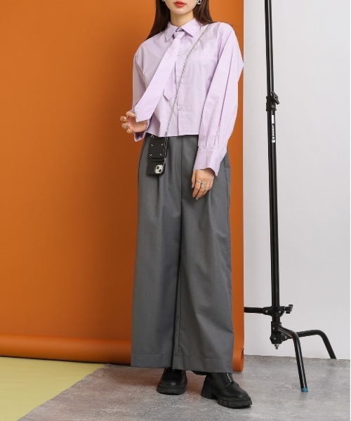 RAGEBLUE（レイジブルー）の「【SET-UP】スリットテーラードショートジャケット×ワイドフレアスラックス（テーラードジャケット・レディース・グレー/ブラック/ダークブルー・FREE）」の16枚目の写真