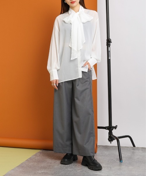 RAGEBLUE（レイジブルー）の「【SET-UP】スリットテーラードショートジャケット×ワイドフレアスラックス（テーラードジャケット・レディース・グレー/ブラック/ダークブルー・FREE）」の6枚目の写真