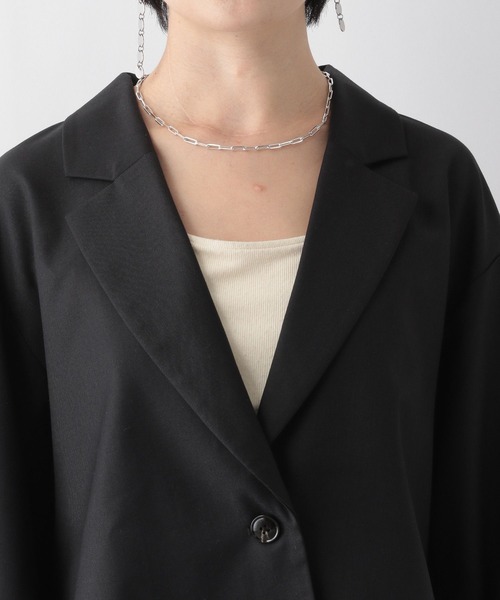 RAGEBLUE（レイジブルー）の「【SET-UP】スリットテーラードショートジャケット×ワイドフレアスラックス（テーラードジャケット・レディース・グレー/ブラック/ダークブルー・FREE）」の7枚目の写真