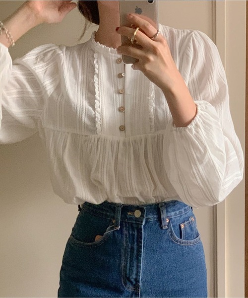 MAISON DE THERESE(メゾン ド テレーズ)の「コットン レトロ クルーネックシャツ(シャツ/ブラウス・レディース・ホワイト/アイボリー・S/M/L)」の3枚目の写真