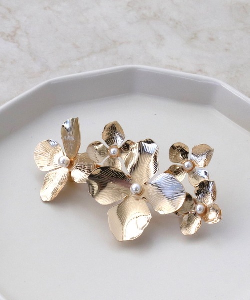 メタルフラワーバレッタ【結婚式/パーティ/フォーマル/デイリー