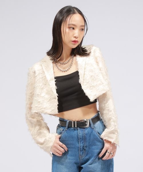 PAGEBOY(ページボーイ)の「ジャガードショートジャケット(テーラードジャケット・レディース・ブラック/ホワイト・FREE)」の3枚目の写真