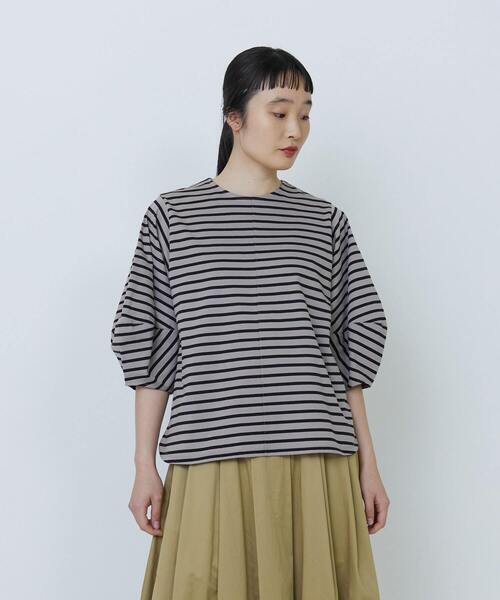 LOISIR（ロワズィール）の「コットン天竺ボーダーボトルスリーブプル 